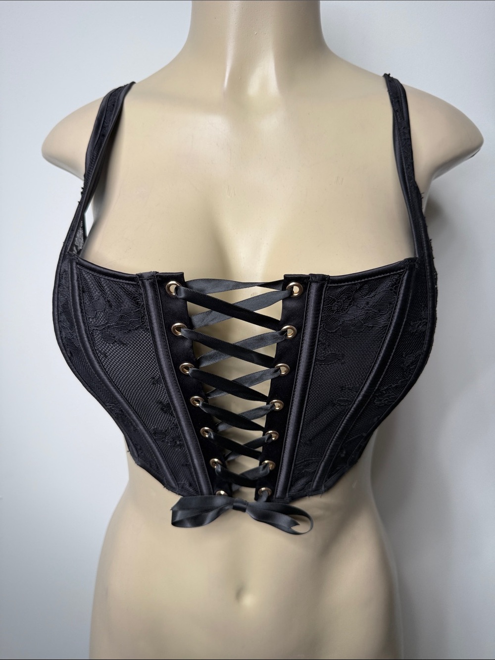 Honey Birdette Black Lace-Up Corset Bralette